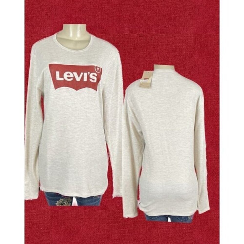 Levi's Strauss M Logo Vanilla Beige Thermal Crew Neck Long Sleeve Top